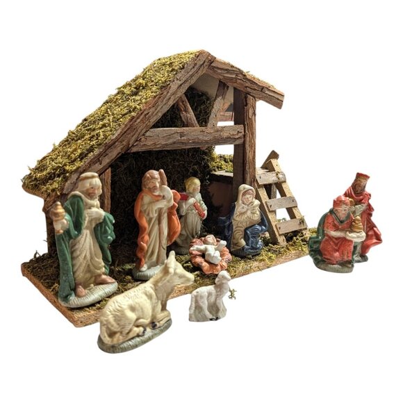 Vintage 9-Piece Ceramic Nativity Set Adelbrook 1990s Walmart Broken Angel Wing - Picture 6 of 15